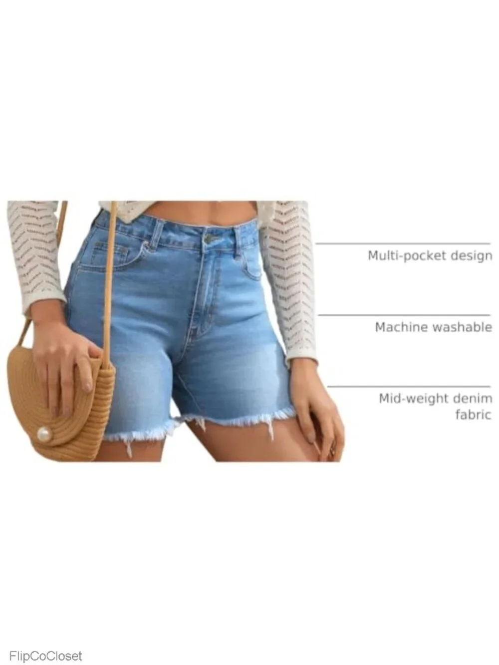 High Waisted Distressed Denim Shorts Stretchy Ripped Frayed Hem Jean Shorts